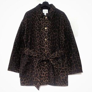 BNWT H&M Tie-Belt Denim Jacket Leopard Print Dark Brown Size L